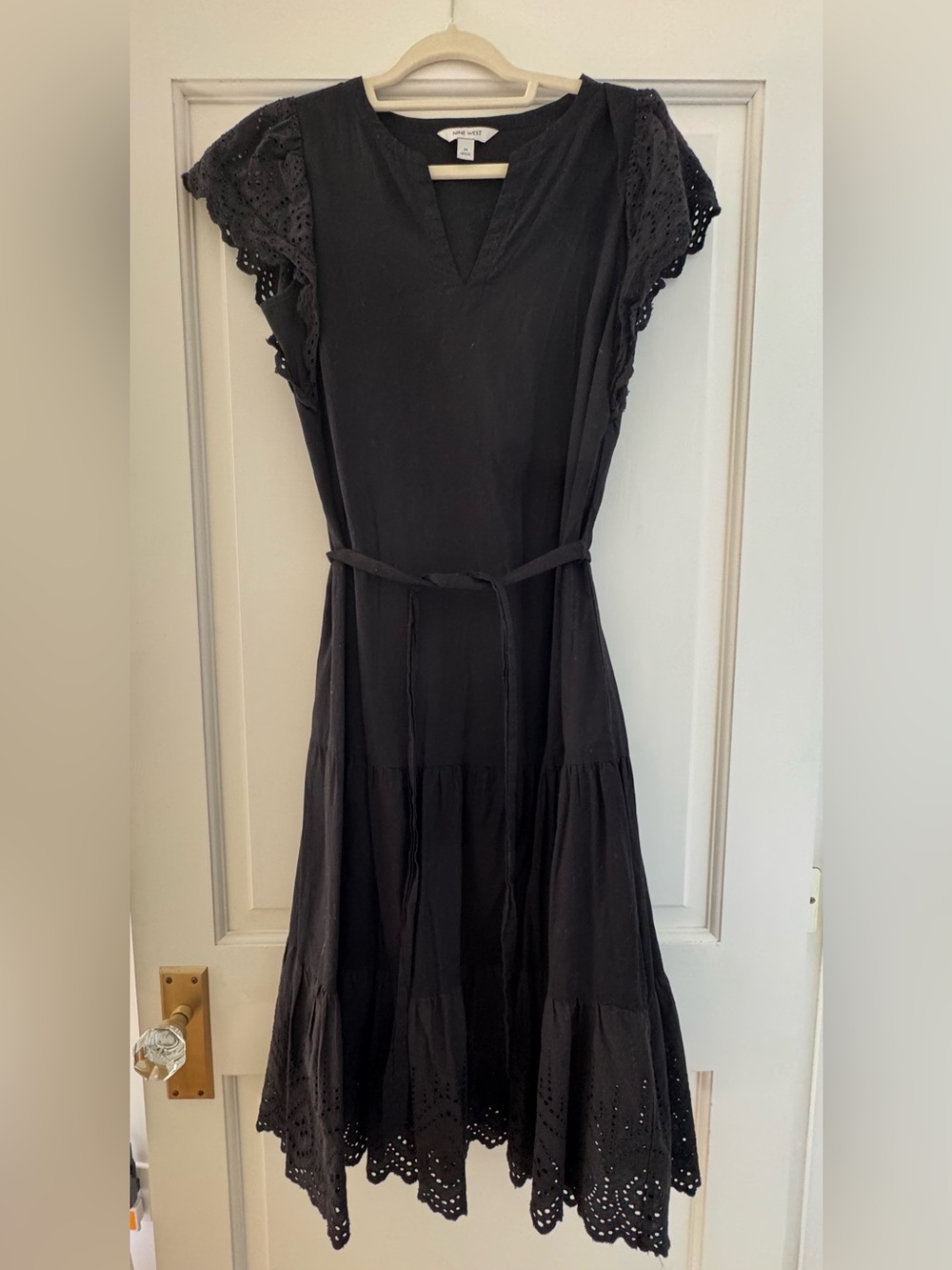 Nine West Black Eyelet-Sleeve Tiered Midi Dress - Picture 5 of 10